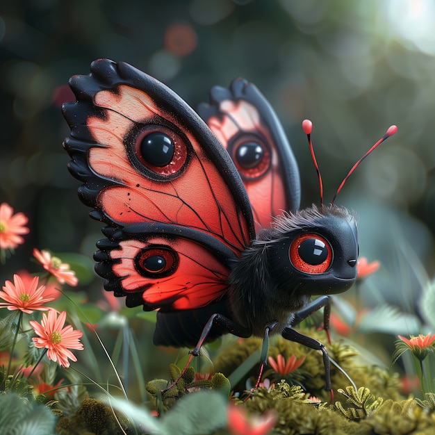 Photo gratuite un papillon animé en 3d