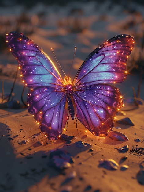 Photo gratuite un papillon violet lumineux en 3d