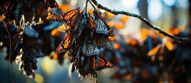 Papillons accrochés à une branche dans la forêt Mise au point sélective