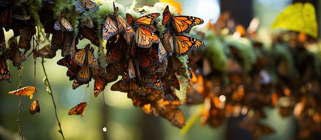Photo gratuite papillons accrochés à une branche dans la forêt mise au point sélective