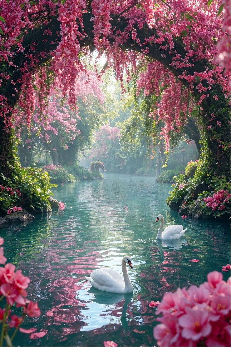 Photo gratuit le paradis du lac des cygnes
