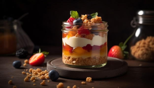 Parfait sain avec baies fraîches et IA générative de granola