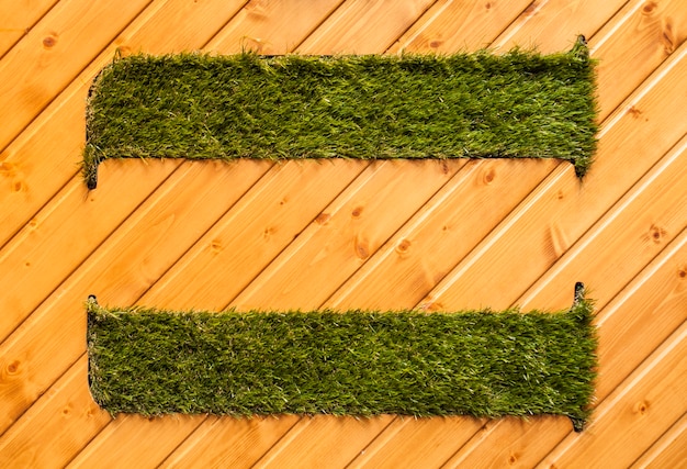 Photo gratuite parquet avec deux tapis d'herbe