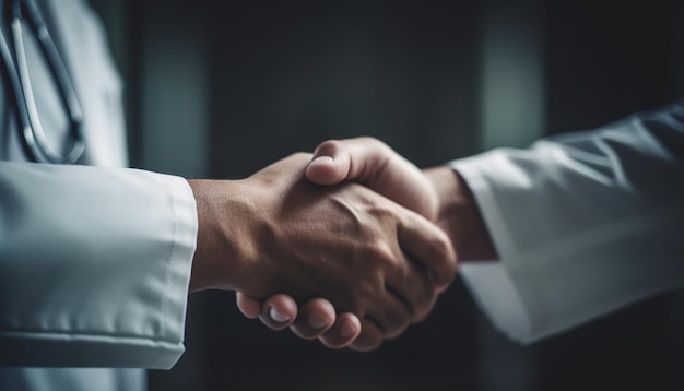 Partenariat commercial réussi accord de poignée de main communication de travail d'équipe générée par l'IA