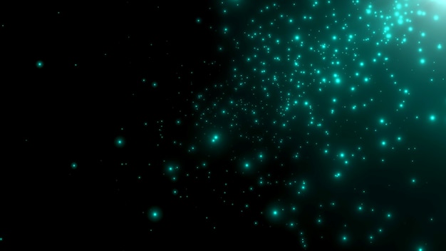 Particules vertes de mouvement et étoiles dans la galaxie, fond abstrait. style d'illustration 3d élégant et luxueux pour le modèle de cosmos et de vacances
