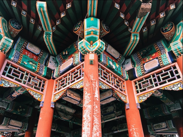 Photo gratuite partie de l'ornement d'un bâtiment traditionnel chinois