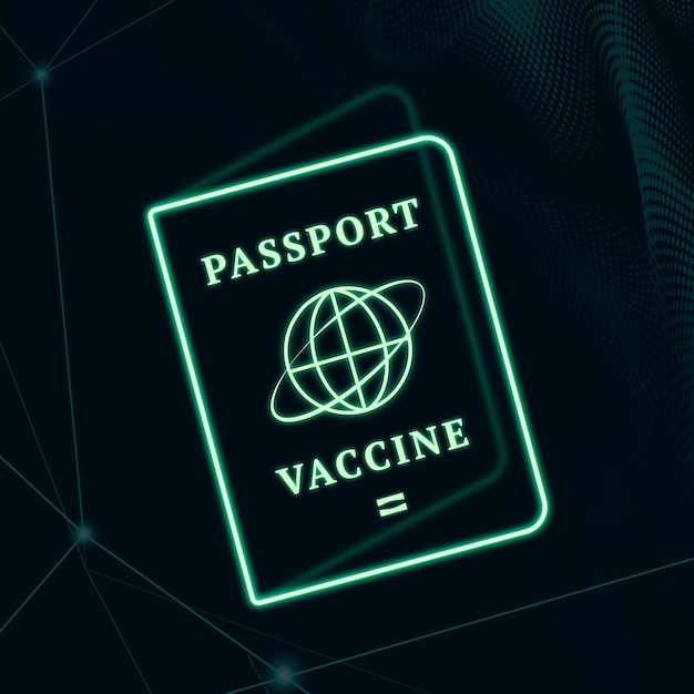 Photo gratuite passeport de certificat de vaccin covid-19 graphique néon vert