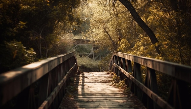 Photo gratuite la passerelle du point de fuite mène à une nature sauvage effrayante générée par l'ia