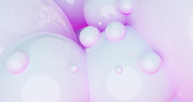 Pastel rose bleu palette boules fond d'écran abstrait et arrière-plan. conception de modèle pour affiche à la mode, flyer, bannière, carte, couverture, brochure. boule pastel, bulles flottant dans l'air, gomme, sphères. rendu 3d