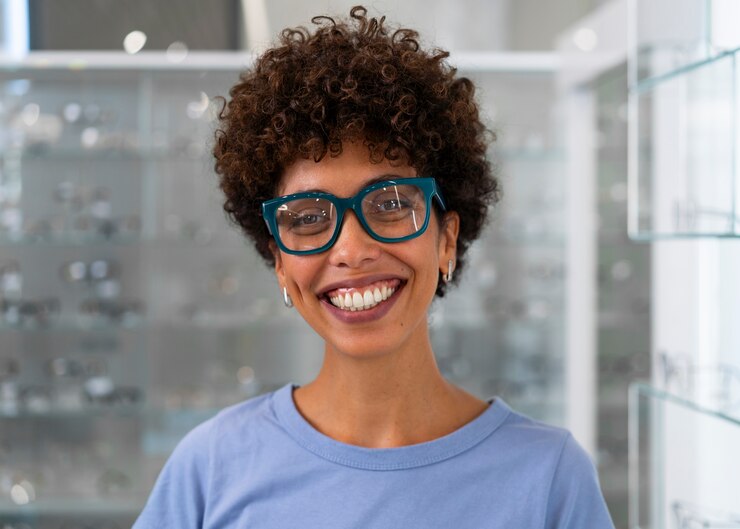 Photo gratuit patient d'un ophtalmologiste essayant de nouvelles lunettes