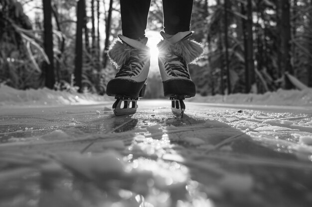 Photo gratuite patinage sur glace en noir et blanc