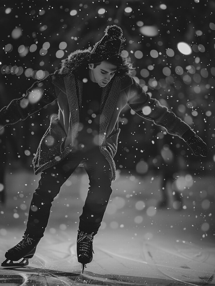Patinage sur glace en noir et blanc