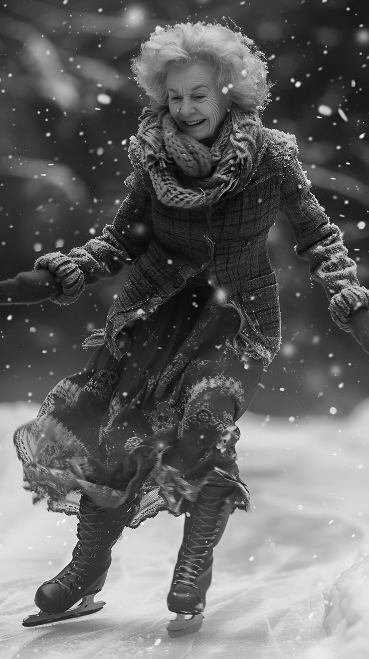Patinage sur glace en noir et blanc