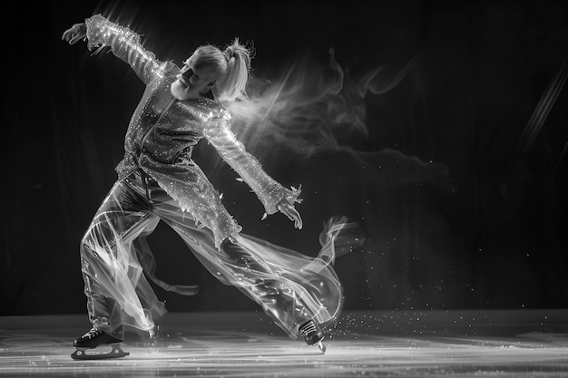 Photo gratuite patinage sur glace en noir et blanc