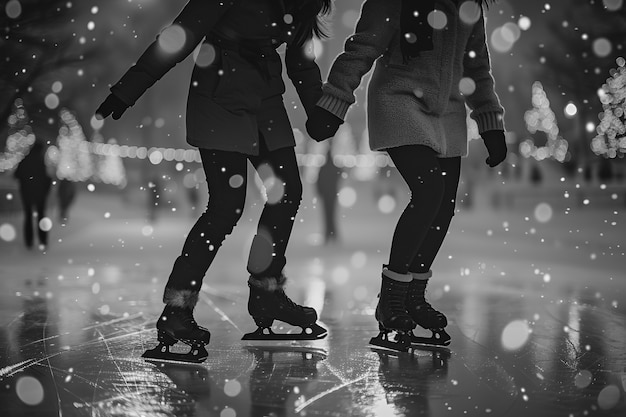 Photo gratuite patinage sur glace en noir et blanc