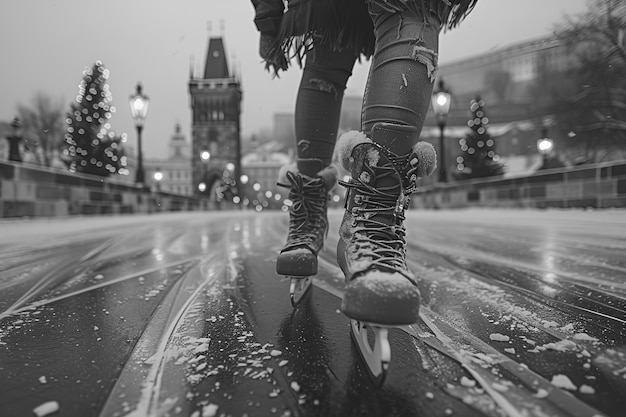 Patinage sur glace en noir et blanc