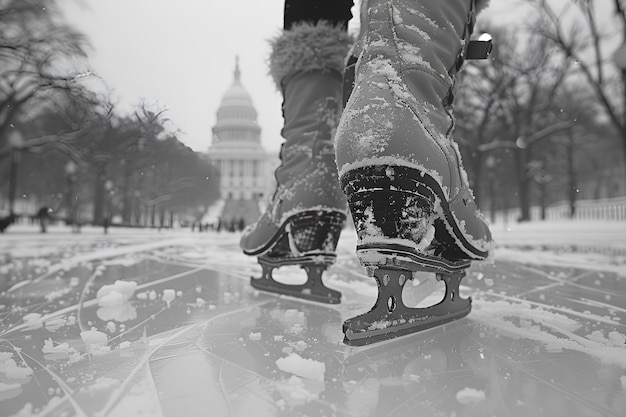 Photo gratuite patinage sur glace en noir et blanc