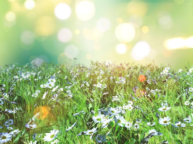 Photo gratuit paysage 3d de marguerites dans l&#39;herbe