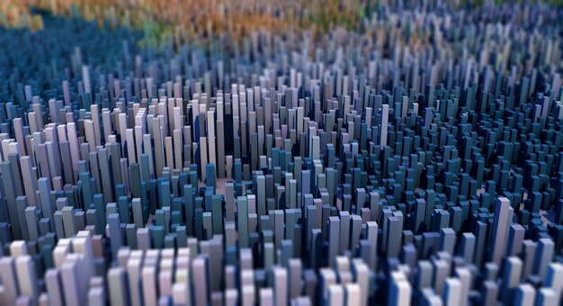 Paysage abstrait 3D de cubes avec profondeur de champ