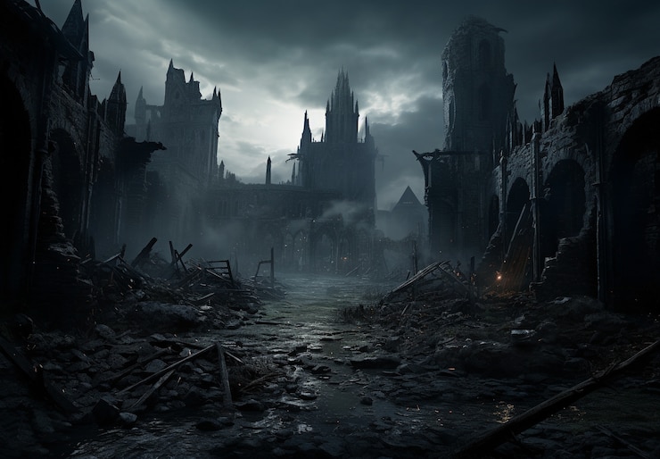 Photo gratuit paysage apocalyptique avec la destruction de la zone de guerre