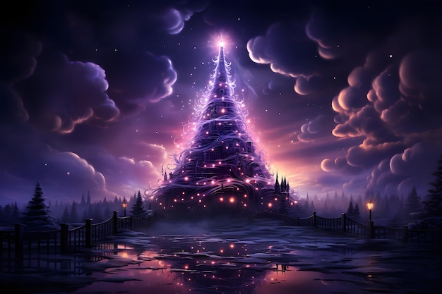 Photo gratuite paysage d'arbre de noël fantastique