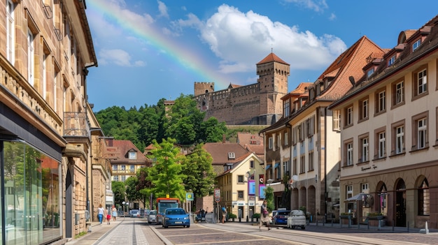 Photo gratuite paysage avec un arc-en-ciel coloré apparaissant dans le ciel