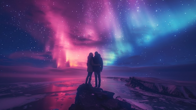 Photo gratuite le paysage de l'aurore boréale au-dessus de la mer