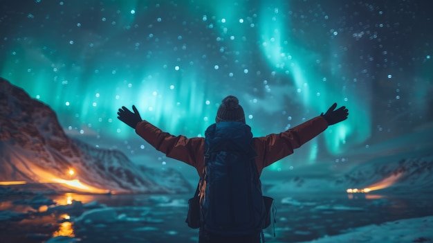 Photo gratuite le paysage de l'aurore boréale au-dessus de la mer