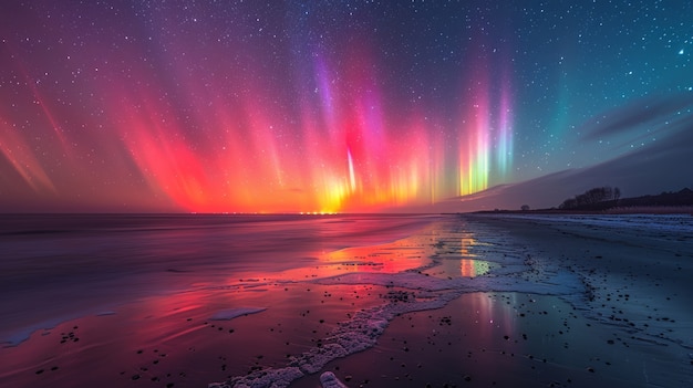 Photo gratuite le paysage de l'aurore boréale au-dessus de la mer