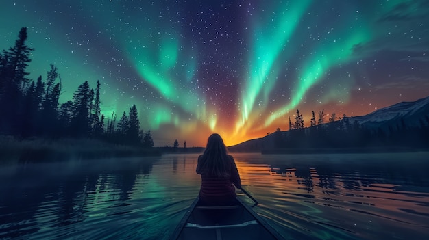 Photo gratuite le paysage de l'aurore boréale au-dessus de la mer