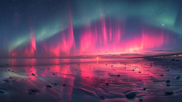 Photo gratuite le paysage de l'aurore boréale au-dessus de la mer