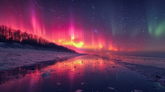 Photo gratuite le paysage de l'aurore boréale au-dessus de la mer