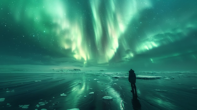 Photo gratuite le paysage de l'aurore boréale au-dessus de la mer