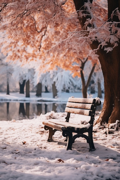 Paysage d'automne avec banc et arbres