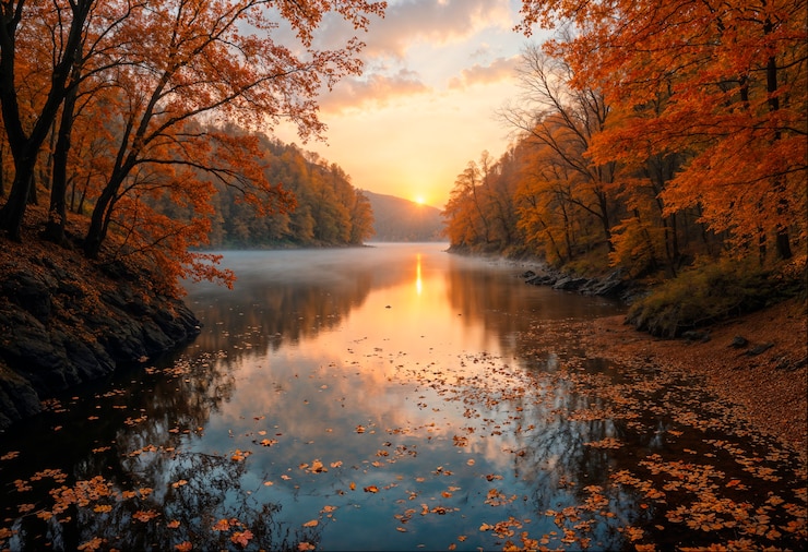 Photo gratuit paysage d'automne de la rivière forestière