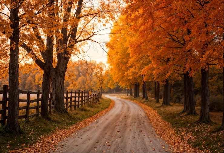 Photo gratuit paysage d'automne de la route forestière