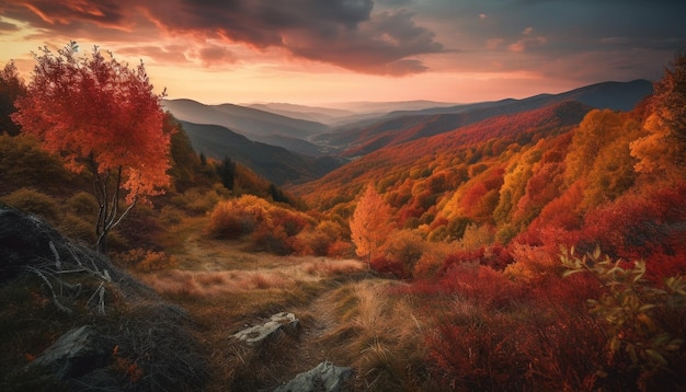 Paysage d'automne vibrant majestueux arbre jaune de montagne généré par l'IA