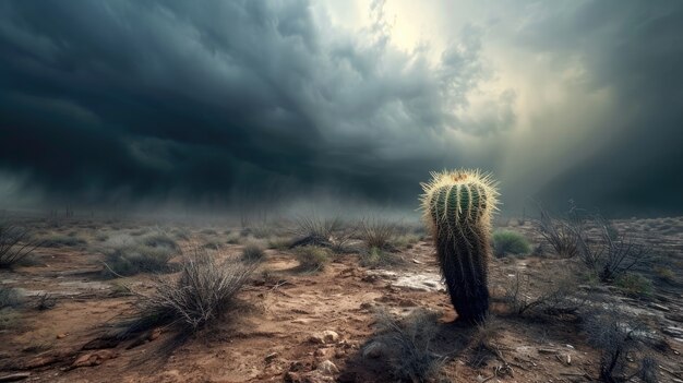 Paysage désertique avec des cactus et des orages