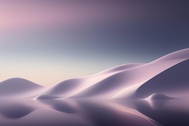 Un paysage désertique avec un ciel rose et un fond violet.