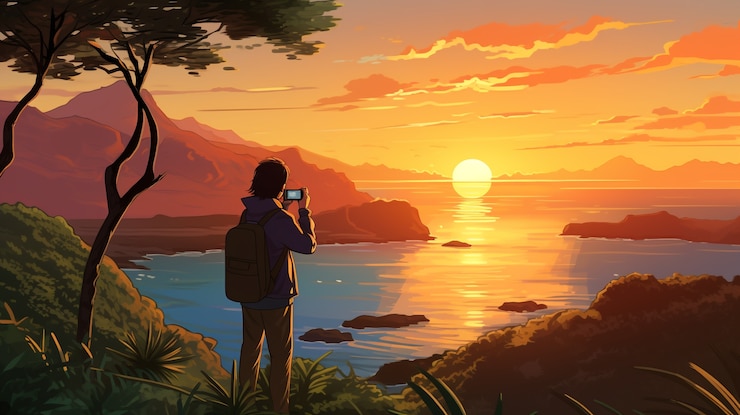 Photo gratuit paysage de dessin animé d'une île tropicale