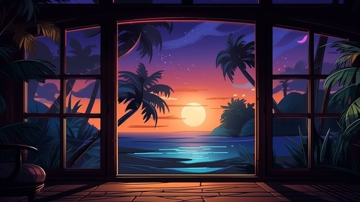 Photo gratuit paysage de dessin animé d'une île tropicale