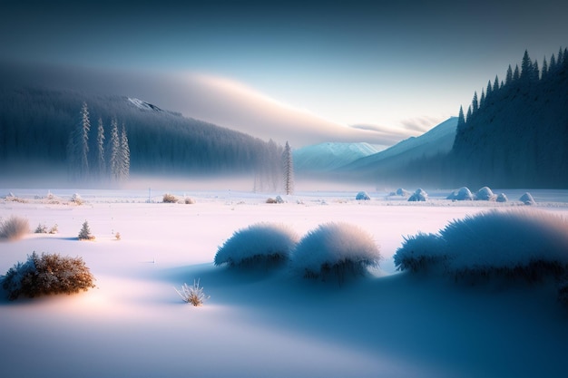 Photo gratuite un paysage enneigé avec une montagne en arrière-plan