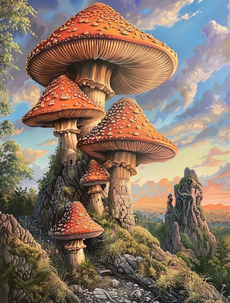 Photo gratuit le paysage fantastique des champignons