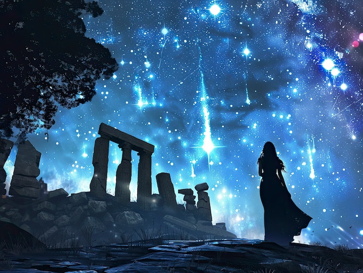 Photo gratuit paysage fantastique d'étoiles filantes la nuit