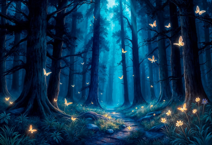 Photo gratuit le paysage fantastique de la forêt magique illustration