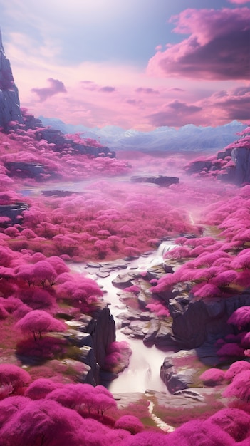 Photo gratuite paysage fantastique magenta avec la nature