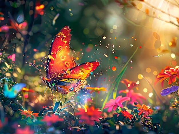 Photo gratuite paysage fantastique avec un papillon