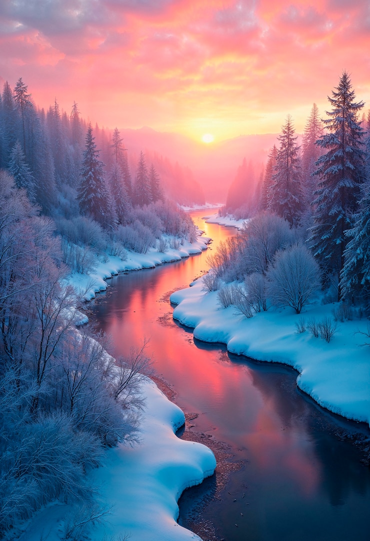 Photo gratuit un paysage hivernal magique