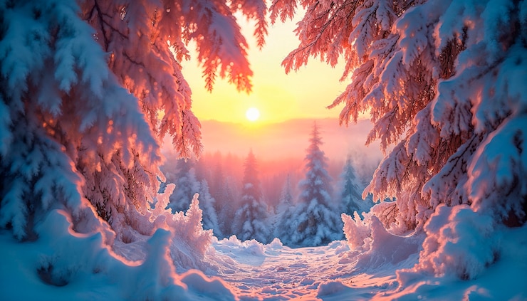 Photo gratuit un paysage hivernal magique