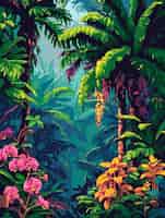 Photo gratuite paysage de la jungle dans le style pixel art
